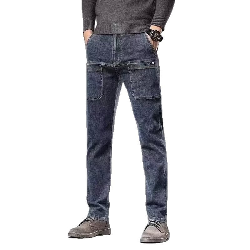 Ανδρικά τζιν με έξι τσέπες, ελαστικά – slim straight γραμμή, casual για άνοιξη και φθινόπωρο