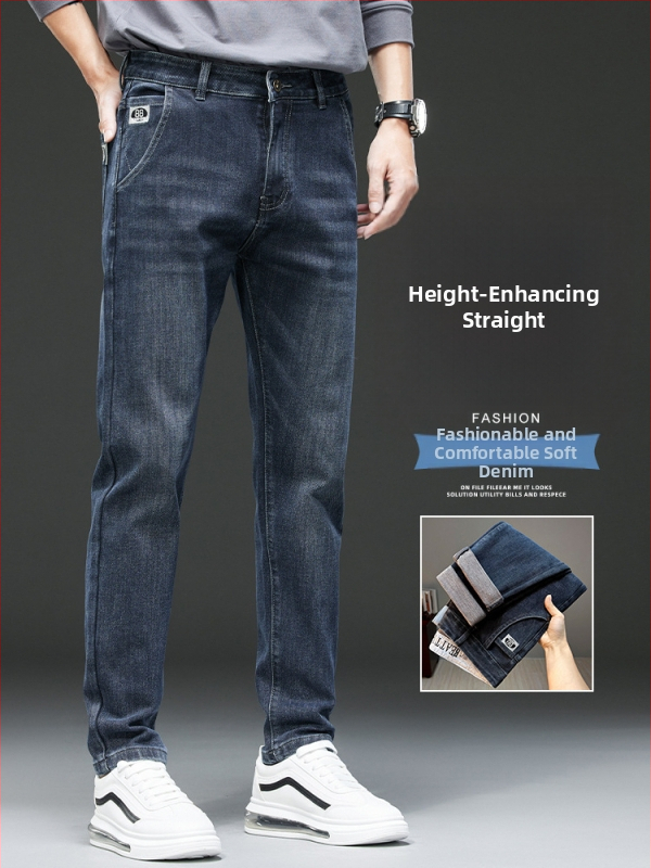 Pánske modré džínsy, slim fit, úzky rovný strih, elastické, voľnočasové na jeseň a zimu