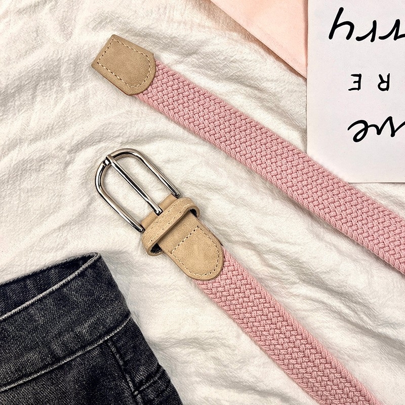 Γυναικεία ζώνη χωρίς τρύπες για τζιν με ελαστικό αγκράφα και υφαντή καμβά ζώνη