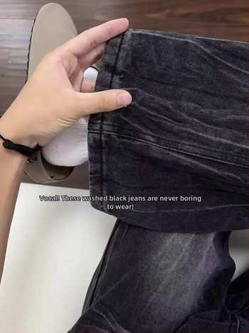 Pánske džínsy v americkom štýle, washed denim s motívom blesku, štíhly strih, jemne rozšírený spodný okraj, rovný strih