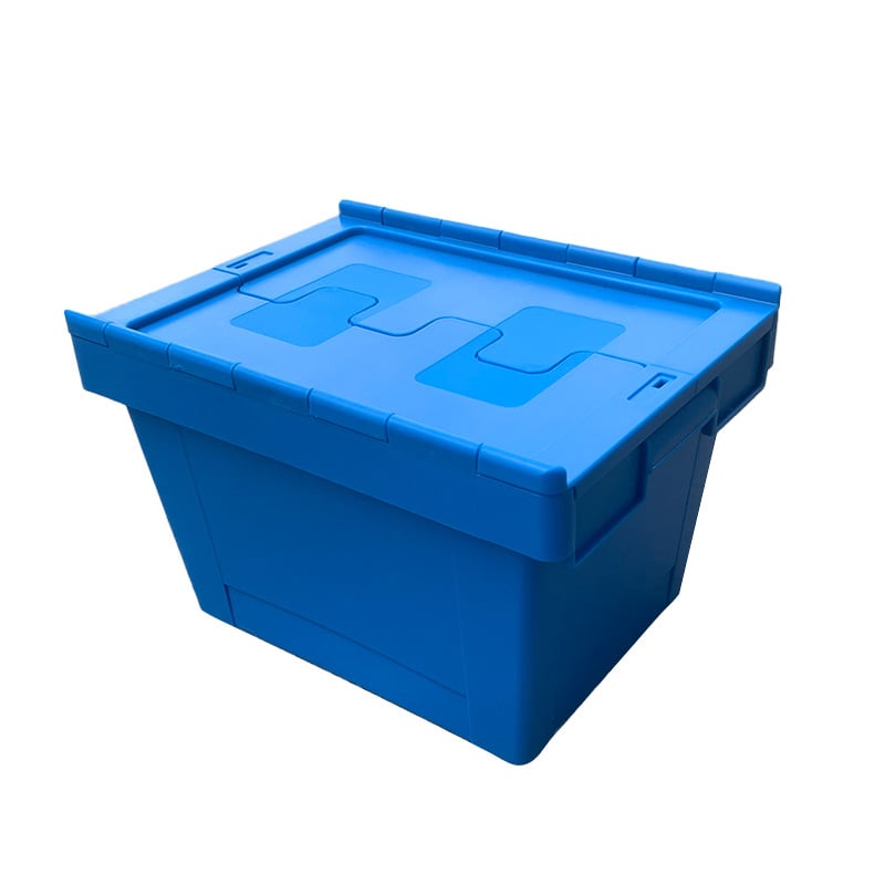 Plastová krabička s nakloneným vložením a viečkom, stohovacia turnover krabica, hrubší plast