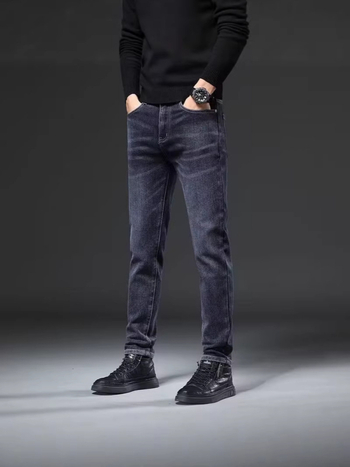 Ανδρικά τζιν denim με ελαστικότητα, ίσια γραμμή, υψηλή μέση, άνοιξη-φθινόπωρο 2026, καθημερινά.