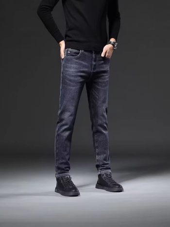 Ανδρικά τζιν denim με ελαστικότητα, ίσια γραμμή, υψηλή μέση, άνοιξη-φθινόπωρο 2026, καθημερινά.