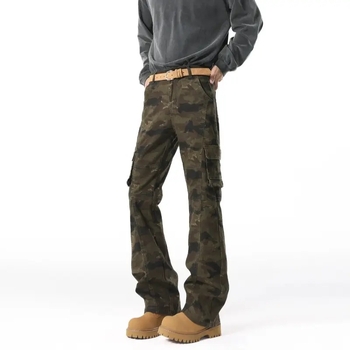 Αντρικά τζιν καμουφλαρισμένα Bootcut, με πολλές τσέπες, ίσια γραμμή με ελαφρύ φλάρε, βαμβακερό ντέμι, για όλες τις εποχές