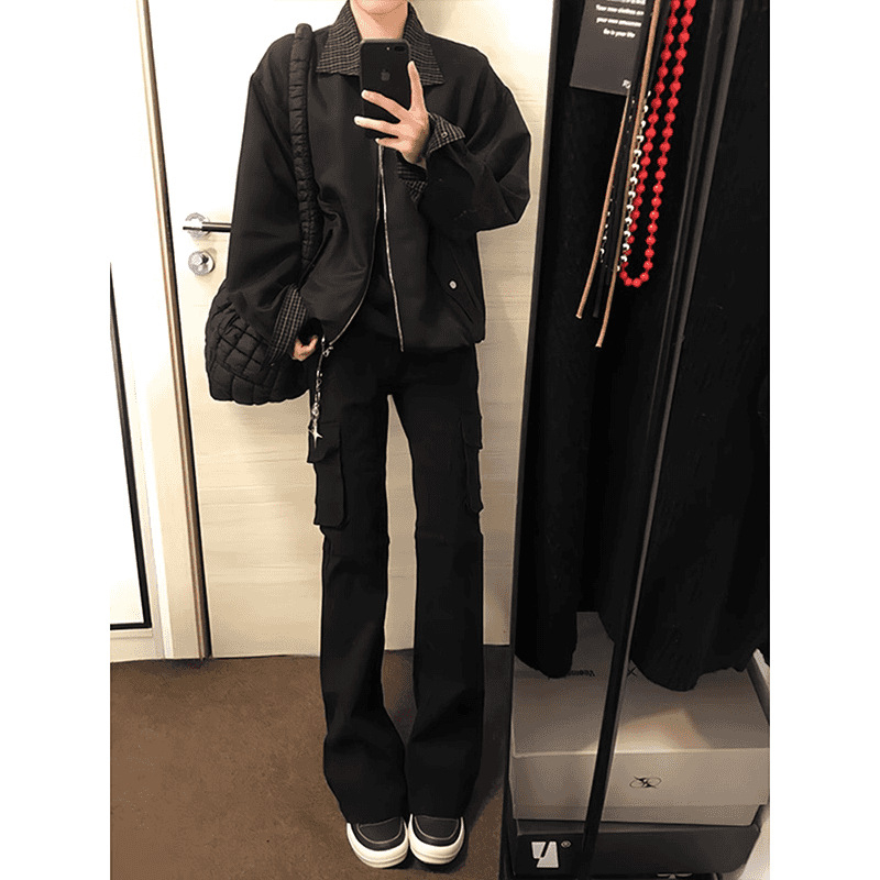 Αντρικά τζιν καμουφλαρισμένα Bootcut, με πολλές τσέπες, ίσια γραμμή με ελαφρύ φλάρε, βαμβακερό ντέμι, για όλες τις εποχές
