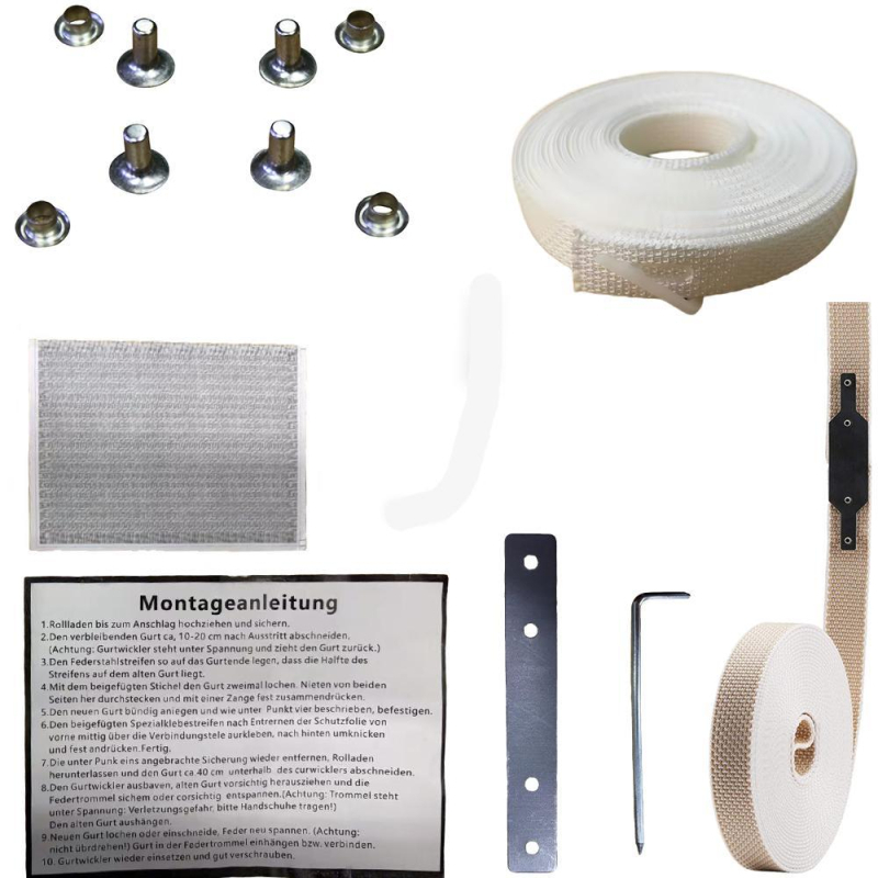 Σετ DIY συντήρησης για κουτί ρολών χωρίς αποσυναρμολόγηση, 5 m λευκή υφαντή ταινία, βίδες σε σχήμα επτά και μεταλλική πλάκα – όλα περιλαμβάνονται για γρήγορη επισκευή