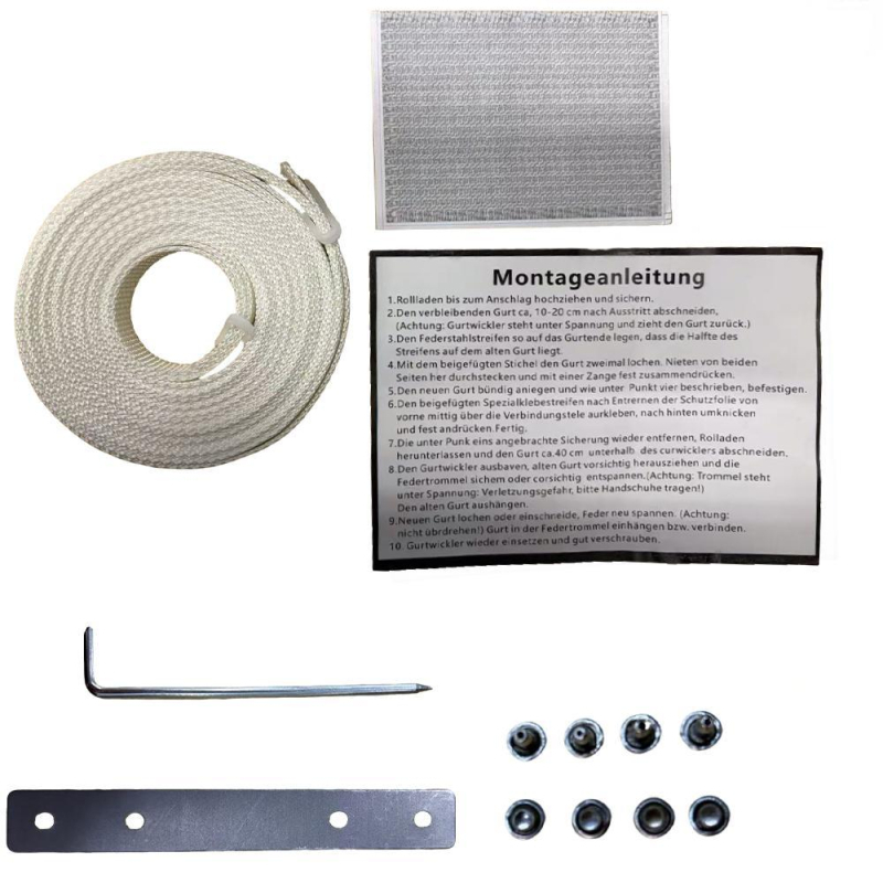 Σετ DIY συντήρησης για κουτί ρολών χωρίς αποσυναρμολόγηση, 5 m λευκή υφαντή ταινία, βίδες σε σχήμα επτά και μεταλλική πλάκα – όλα περιλαμβάνονται για γρήγορη επισκευή