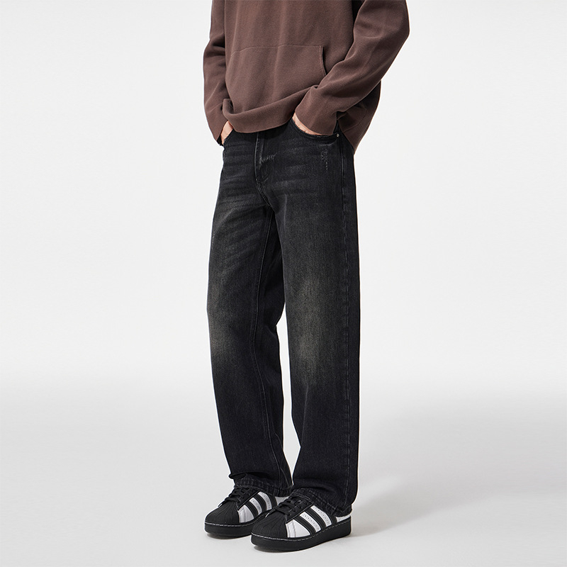Αμερικανικό street-style ρετρό clean-fit τζιν για άνδρες, ίσια γραμμή, χαλαρή και φαρδιά παντελόνια denim, φθινοπωρο 2025