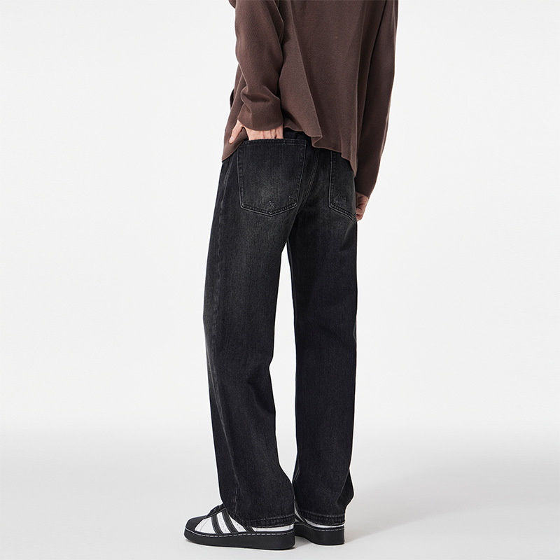 Αμερικανικό street-style ρετρό clean-fit τζιν για άνδρες, ίσια γραμμή, χαλαρή και φαρδιά παντελόνια denim, φθινοπωρο 2025