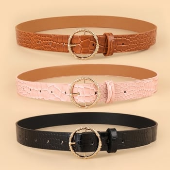 Curea de damă pentru blugi cu cataramă rotundă din aliaj, accesoriu decorativ pentru denim, stil elegant