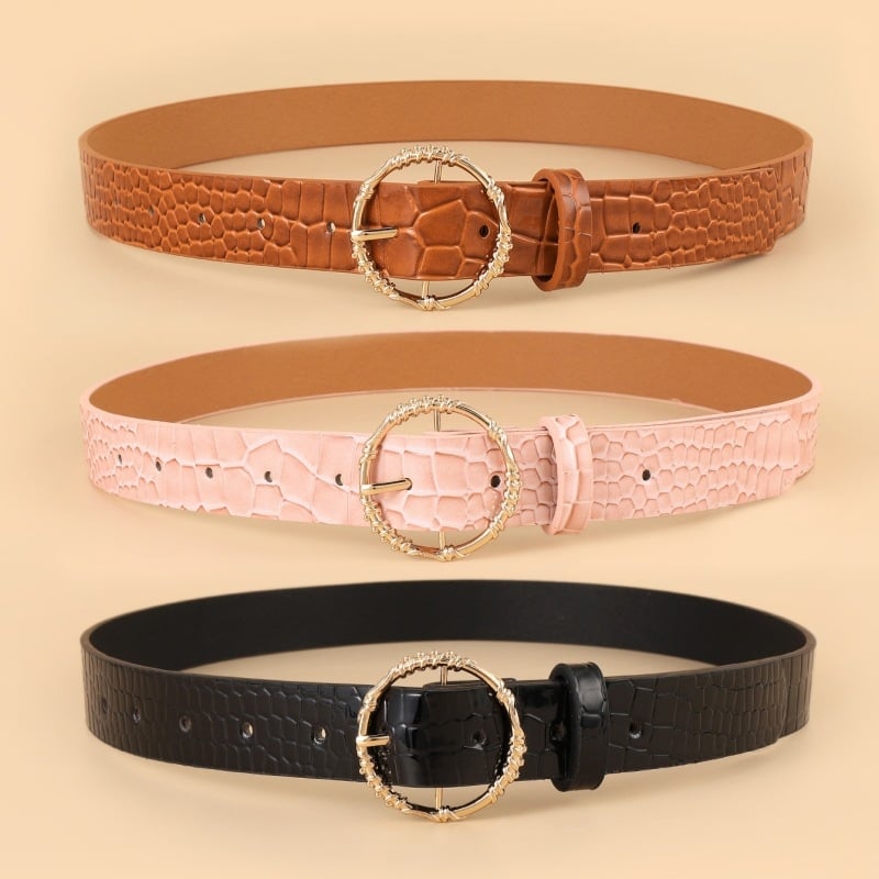 Curea de damă pentru blugi cu cataramă rotundă din aliaj, accesoriu decorativ pentru denim, stil elegant