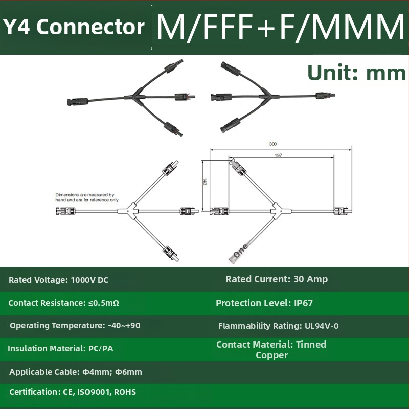CNLonQcom mc4-Y napelemes modul kültéri IP67 vízálló fotovoltaikus csatlakozó DC1000V 30A