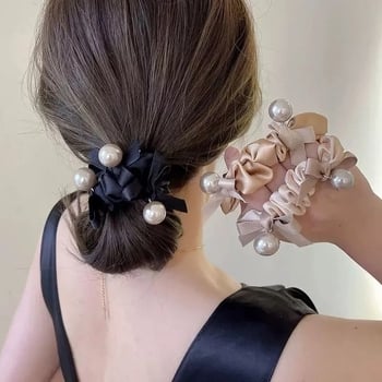 Perlová scrunchie pre ženy, elegantný nízky cop, doplnok do vlasov, pevná elastická gumička