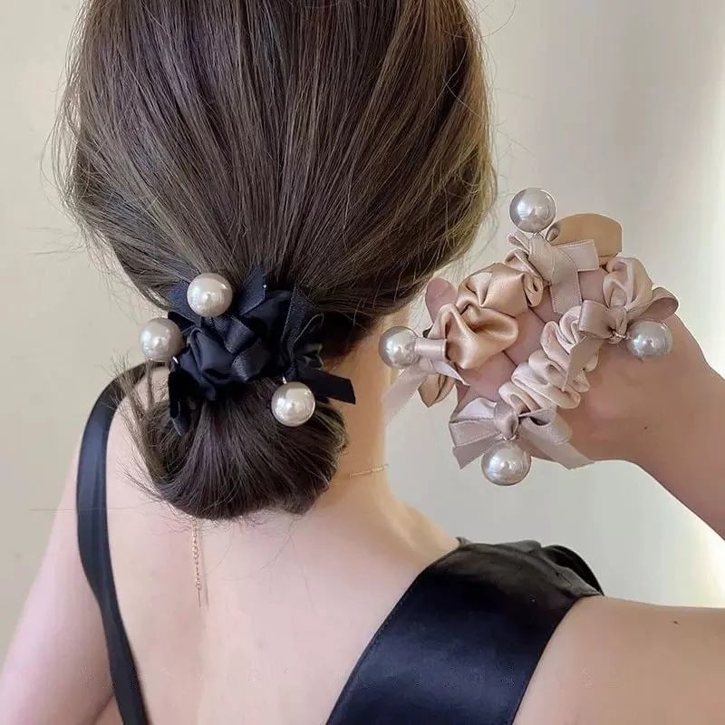 Perlová scrunchie pre ženy, elegantný nízky cop, doplnok do vlasov, pevná elastická gumička