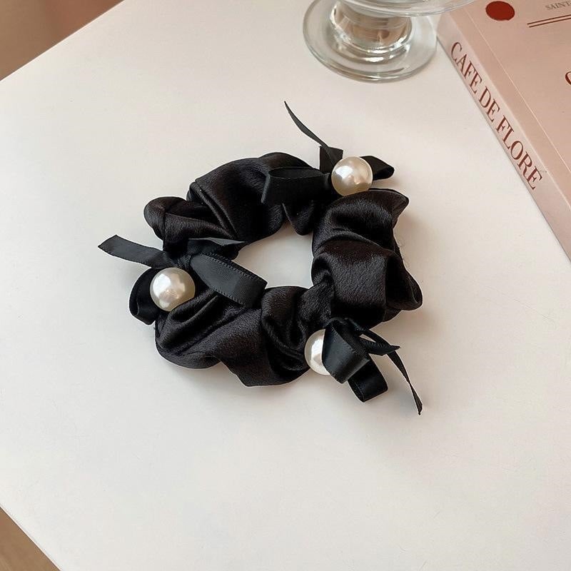 Perlová scrunchie pre ženy, elegantný nízky cop, doplnok do vlasov, pevná elastická gumička
