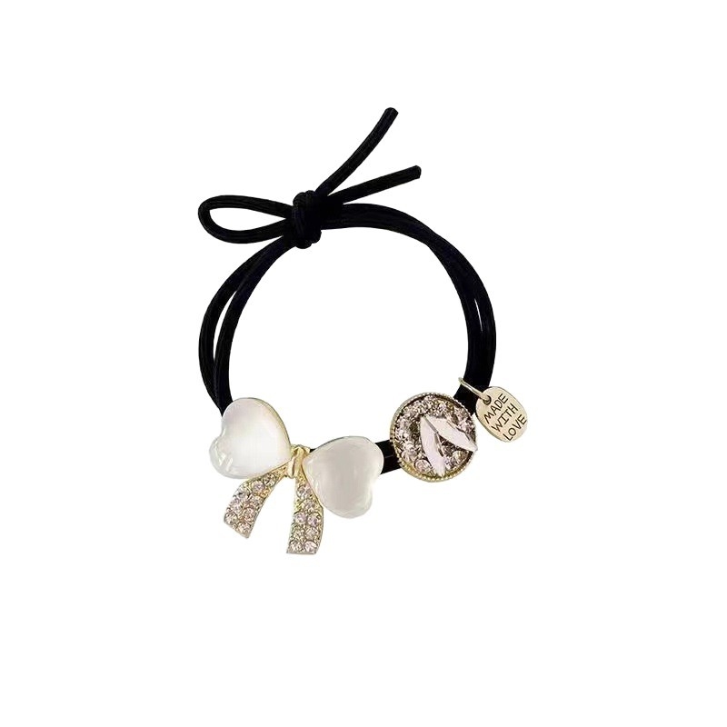 Gumička do vlasov s mačacím očkom a mašličkou, s diamantovým zdobením, elegantný doplnok pre účes