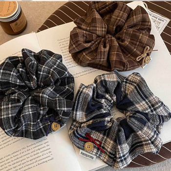 2025 zimný kockovaný vzor Scrunchie pre ženy, retro štýl, elastická gumička na vlasy