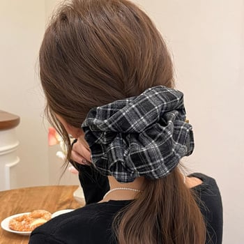 2025 zimný kockovaný vzor Scrunchie pre ženy, retro štýl, elastická gumička na vlasy
