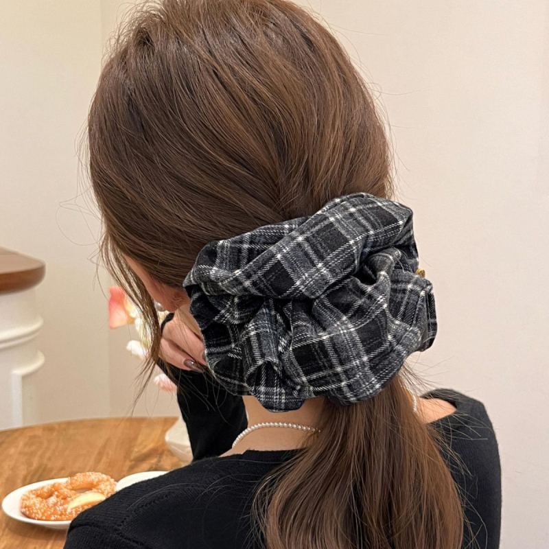 2025 zimný kockovaný vzor Scrunchie pre ženy, retro štýl, elastická gumička na vlasy