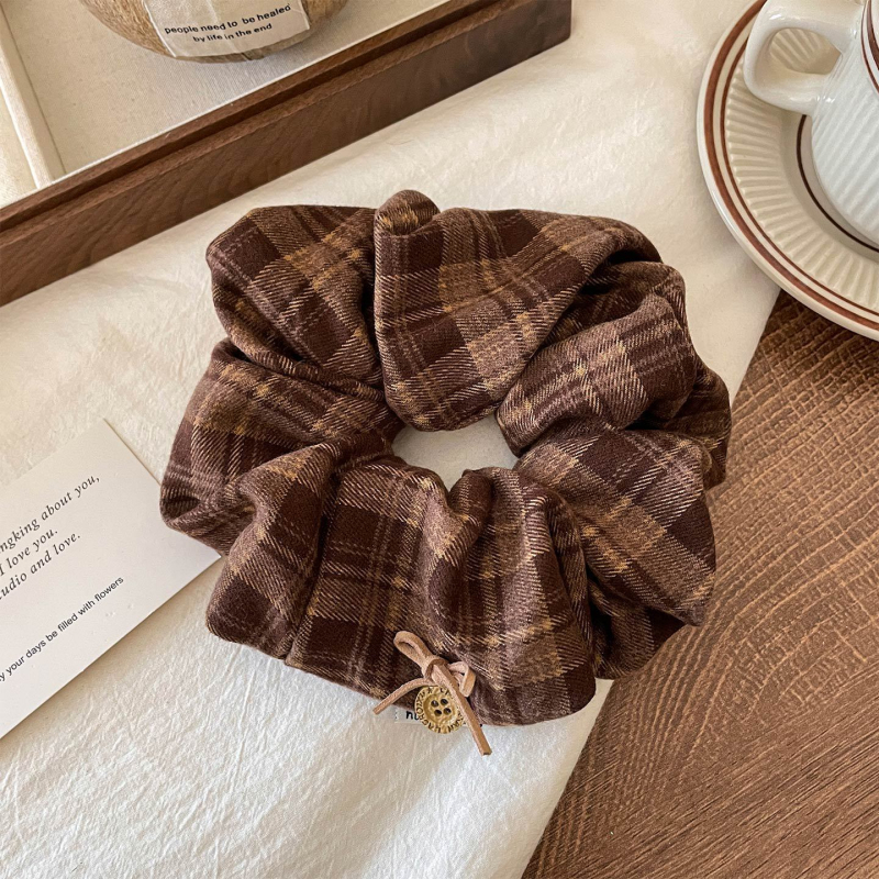 2025 zimný kockovaný vzor Scrunchie pre ženy, retro štýl, elastická gumička na vlasy