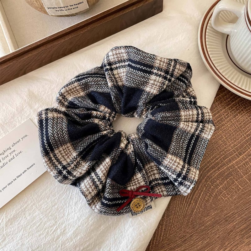 2025 zimný kockovaný vzor Scrunchie pre ženy, retro štýl, elastická gumička na vlasy