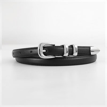 PU bőrből készült vékony öv ezüstszínű fémgyűrű csattal, minimalist stílusú, hossza 105 cm, koreai ihletésű