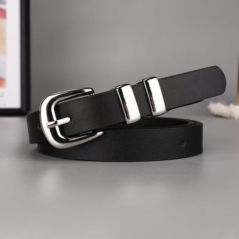 PU bőrből készült vékony öv ezüstszínű fémgyűrű csattal, minimalist stílusú, hossza 105 cm, koreai ihletésű