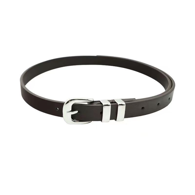 PU bőrből készült vékony öv ezüstszínű fémgyűrű csattal, minimalist stílusú, hossza 105 cm, koreai ihletésű