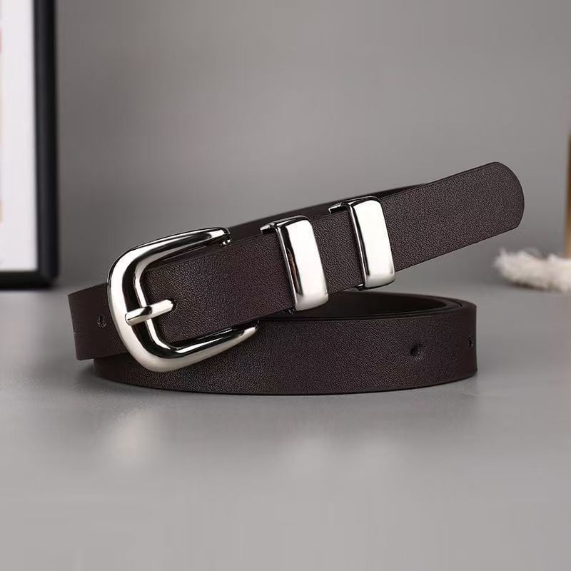 PU bőrből készült vékony öv ezüstszínű fémgyűrű csattal, minimalist stílusú, hossza 105 cm, koreai ihletésű