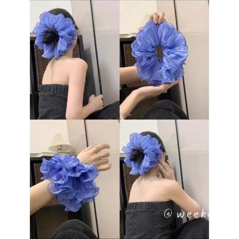 Plisovaná oversized gumička do vlasov s volánmi, dvojvrstvová, doplnok pre vlasy, jarný štýl