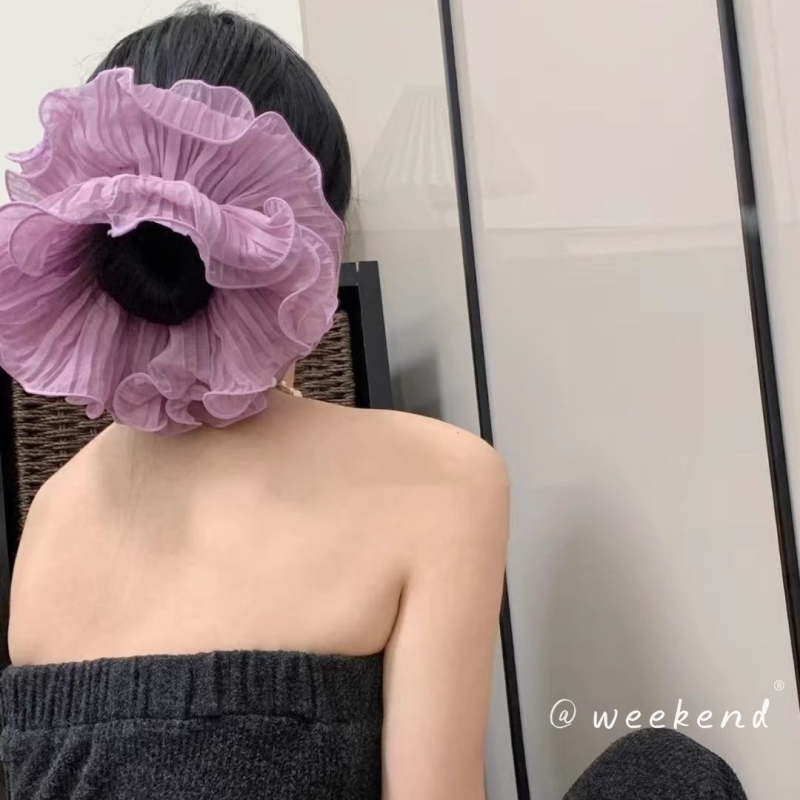 Plisovaná oversized gumička do vlasov s volánmi, dvojvrstvová, doplnok pre vlasy, jarný štýl