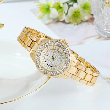 MREURIO Γυναικείο ρολόι Quartz M0086 με διαμάντια, καντράν σε στυλ αστρικού ουρανού, κυκλική μεταλλική κάσα