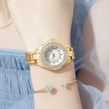 MREURIO Γυναικείο ρολόι Quartz M0086 με διαμάντια, καντράν σε στυλ αστρικού ουρανού, κυκλική μεταλλική κάσα