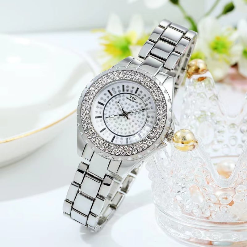 MREURIO Γυναικείο ρολόι Quartz M0086 με διαμάντια, καντράν σε στυλ αστρικού ουρανού, κυκλική μεταλλική κάσα