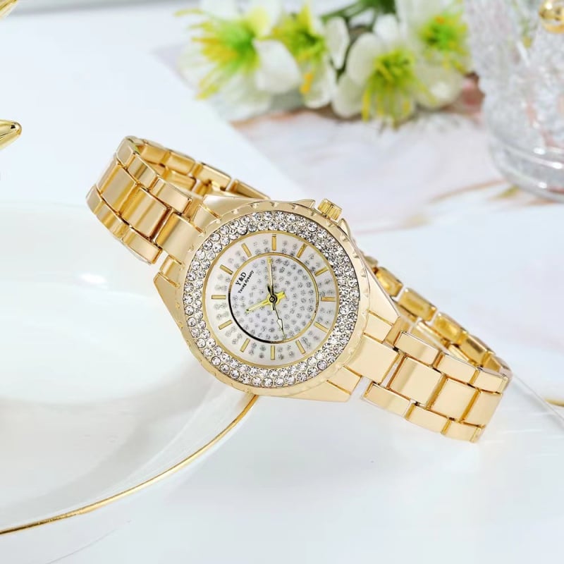 MREURIO Γυναικείο ρολόι Quartz M0086 με διαμάντια, καντράν σε στυλ αστρικού ουρανού, κυκλική μεταλλική κάσα
