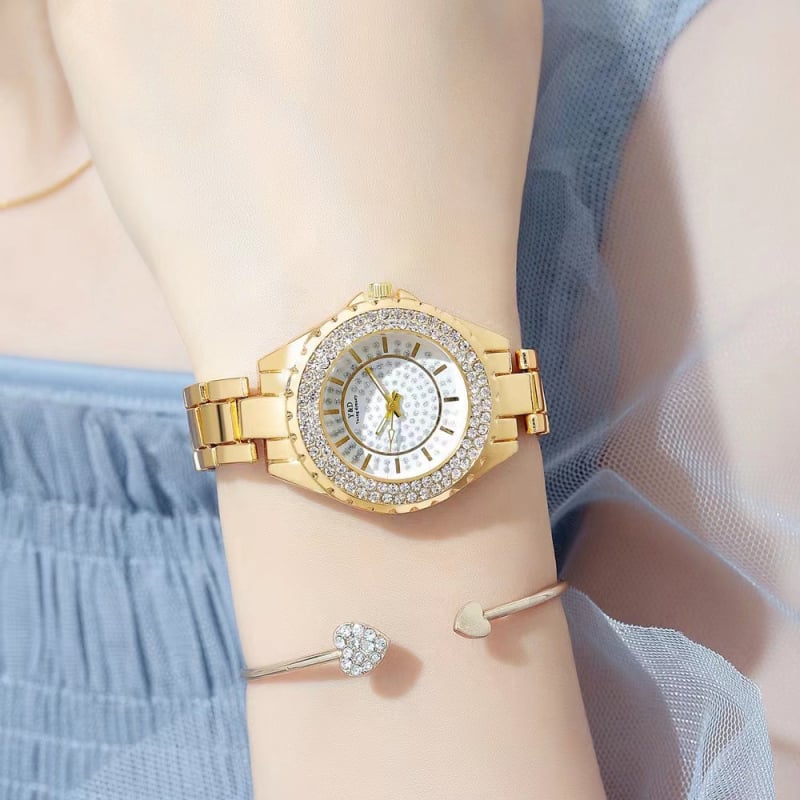 MREURIO Γυναικείο ρολόι Quartz M0086 με διαμάντια, καντράν σε στυλ αστρικού ουρανού, κυκλική μεταλλική κάσα