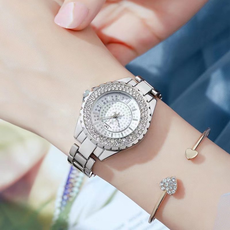 MREURIO Γυναικείο ρολόι Quartz M0086 με διαμάντια, καντράν σε στυλ αστρικού ουρανού, κυκλική μεταλλική κάσα