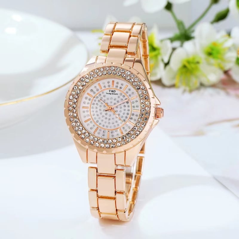 MREURIO Γυναικείο ρολόι Quartz M0086 με διαμάντια, καντράν σε στυλ αστρικού ουρανού, κυκλική μεταλλική κάσα