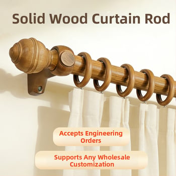 Drevená tyč na závesy so skrutkami pre ubytovanie, rímska drevená tyč, jednodelná drevená tyč s otvorom, obývacia izba horizontálna tyč
