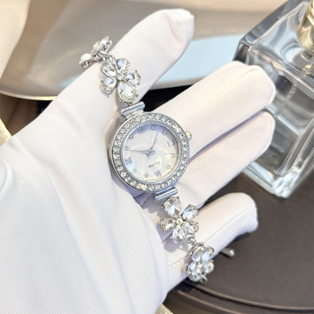 Γυναικείο ρολόι-βραχιόλι Quartz με σχέδιο λουλουδιού και σταγόνας νερού, μαργαριταρίσιο εφέ και ρυθμιζόμενη αγκράφα