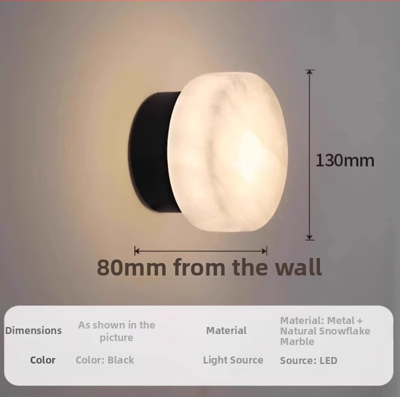Okrúhla mramorová nástenná lampa do interiéru – spálňa, vila, dekoratívne nástenné svetlo