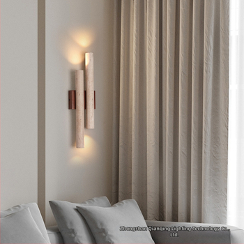 Žltá travertínová dlhá nástenná lampa, čínske retro dizajn pre obývaciu izbu a pozadie televízora, LED atmosférické osvetlenie