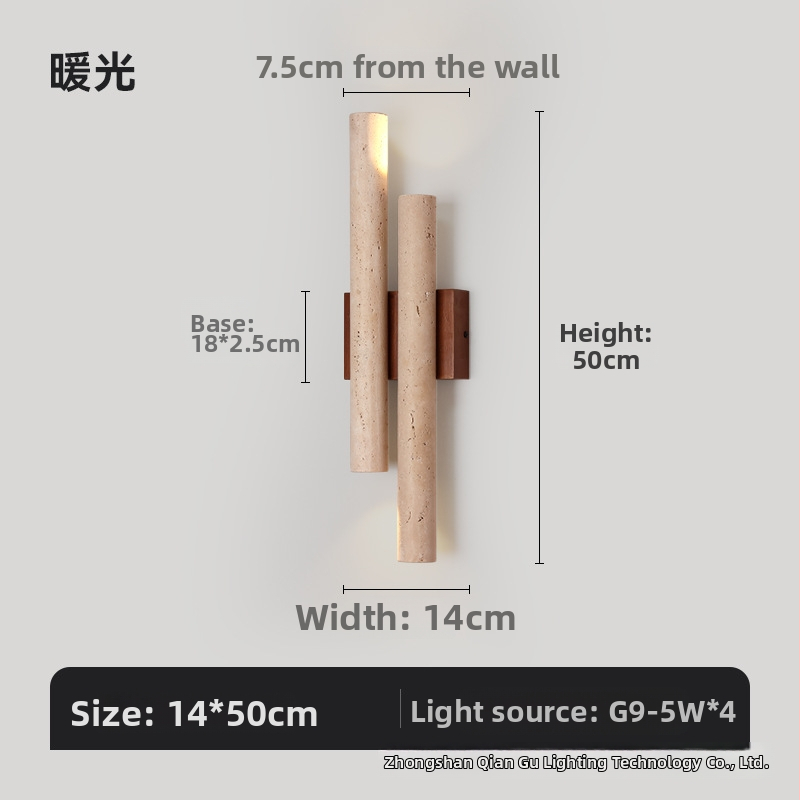 Žltá travertínová dlhá nástenná lampa, čínske retro dizajn pre obývaciu izbu a pozadie televízora, LED atmosférické osvetlenie