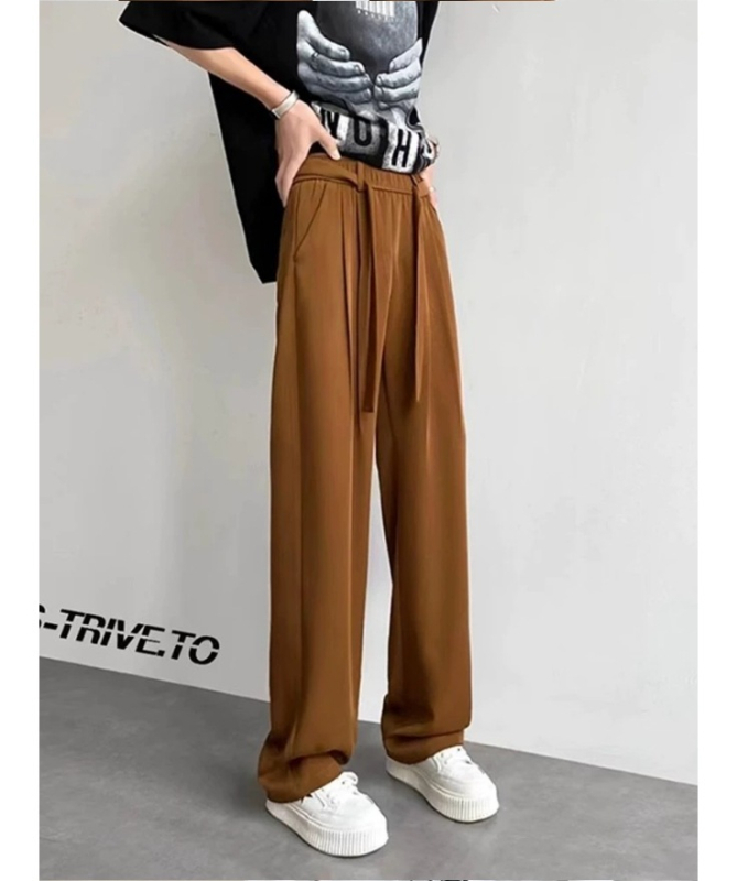 Ανδρικά μαύρα μακριά casual παντελόνια για κοστούμι, χαλαρή ευθύγραμμη σιλουέτα και ρέουσα πτώση, αίσθηση πολυτέλειας