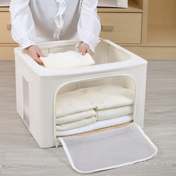 Összecsukható tároló doboz pamut-len anyagból, otthoni rendszerező ruhák és játékok számára, modern minimalista dizájn, 66L kapacitás (50×40×33 cm)