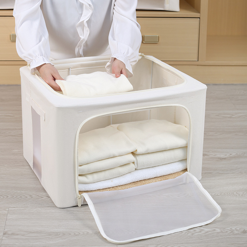 Összecsukható tároló doboz pamut-len anyagból, otthoni rendszerező ruhák és játékok számára, modern minimalista dizájn, 66L kapacitás (50×40×33 cm)