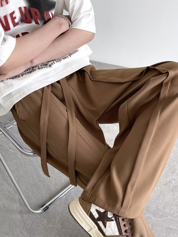 Ανδρικά Ice Silk παντελόνια για καλοκαίρι, λεπτά, με κομψή πτώση, φαρδιά γραμμή, casual άνετο στυλ.