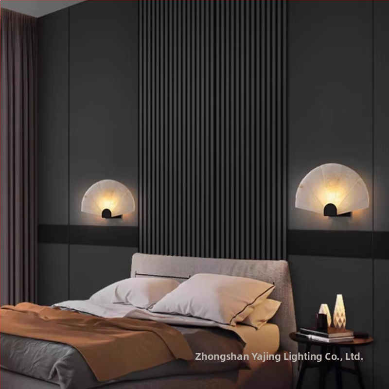 Nástenná lampa z prírodného mramora, celé mosadzné telo, v štýle Nový Čínsky, do obývačky, spálne, pracovne, vstupnej haly a čajovne.