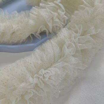 Dantelă din plasă bej, lățime 14 cm, 6 rânduri, cu puncte aurii, 3D pufoasă, decor pentru rochie de mireasă și DIY din material textil