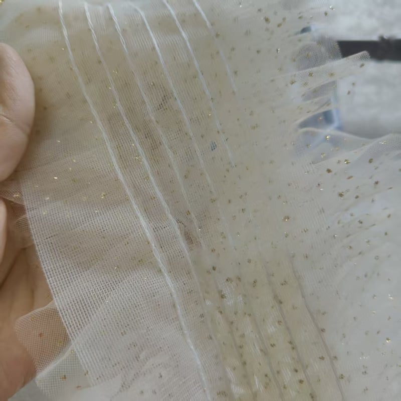 Dantelă din plasă bej, lățime 14 cm, 6 rânduri, cu puncte aurii, 3D pufoasă, decor pentru rochie de mireasă și DIY din material textil